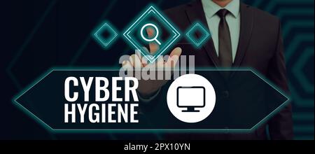 Conceptual caption Cyber Hygiene, Word for steps that computer users take to improve their cyber security Stock Photo