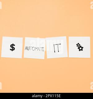 Text caption presenting Automate It, Business idea convert process or facility to be operated automatic equipment. Stock Photo