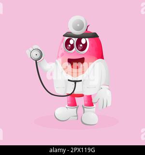 Cute pink monster doctor holding stethoscope. Perfect for kids, small business or e-Commerce, merchandise and sticker, banner promotion, blog or vlog Stock Vector