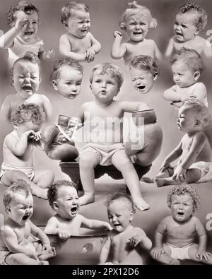 1930s MONTAGE OF HUMOROUS CRYING BABIES WITH CENTER PHOTO OF BABY WEARING OVER LARGE BOXING GLOVES - m3414 HAR001 HARS FEAR BULLY MONTAGE CENTER INFANT WORRY STRONG LIFESTYLE FEMALES STUDIO SHOT MOODY TEARS FULL-LENGTH PERSONS CRY MALES TROUBLED B&W CONCERNED SADNESS MEAN WEEPING FIGHTER HEAD AND SHOULDERS COMPOSITE BAWLING FEELING MOOD SOBBING CONCEPTUAL GLUM BULLIED TOUGH GUY TYRANT BABY BOY INTIMIDATE EMOTION EMOTIONAL EMOTIONS JUVENILES MISERABLE BABY GIRL BLACK AND WHITE CAUCASIAN ETHNICITY HAR001 OLD FASHIONED Stock Photo