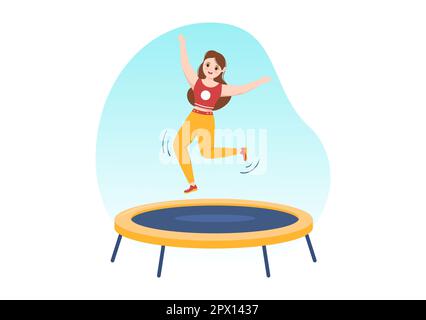 Trampoline Illustration with Youth Jumping On a Trampolines in Hand Drawn Flat Cartoon Summer Outdoor Activity Background Template Stock Photo