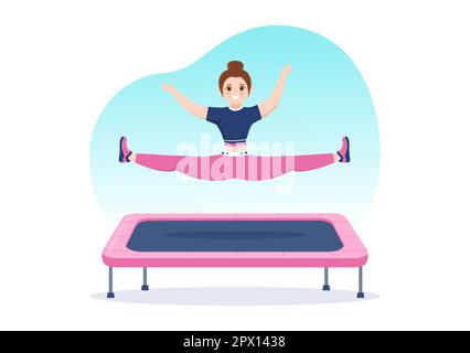 Trampoline Illustration with Youth Jumping On a Trampolines in Hand Drawn Flat Cartoon Summer Outdoor Activity Background Template Stock Photo