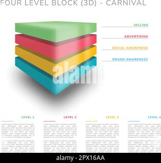 Four level block (3D) - carnival colors Stock Vector