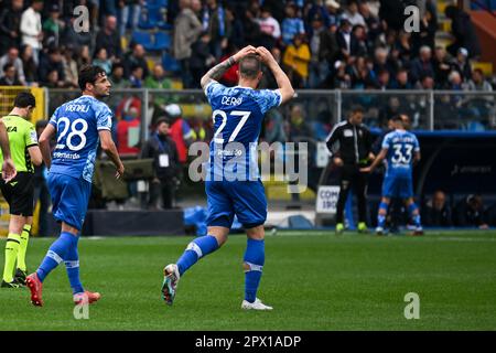 Como, Italy. 01st May, 2023. Happiness of Como's Alberto Cerri during the Italian Serie BKT soccer match Como 1907 vs Palermo FC at the Comunale G. Sinigaglia stadium in Como, Italy, 1st of May 2023 Credit: Live Media Publishing Group/Alamy Live News Stock Photo