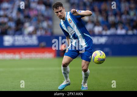 CORNELLA , SPAIN - APRIL 30:  Adria Pedrosa of RCD Espanyol during the La Liga match between RCD Espanyol and Getafe CF at the RCDE Stadium on April 30, 2023 in Cornella , Spain Stock Photo