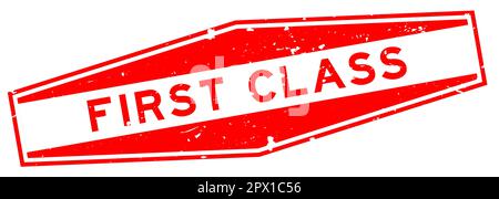 Grunge red first class word hexagon rubber seal stamp on white background Stock Vector