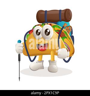 Cute taco adventure trekking. Perfect for food store, small business or e-Commerce, merchandise and sticker, banner promotion, food review blog or vlo Stock Vector