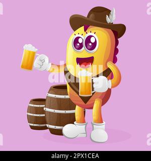Cute yellow monster celebrate oktoberfest with holding beer. Perfect for kids, small business or e-Commerce, merchandise and sticker, banner promotion Stock Vector