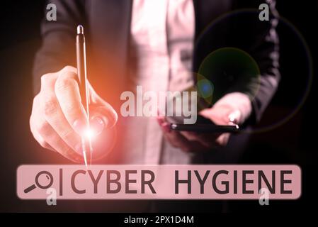 Text sign showing Cyber Hygiene, Business overview steps that computer users take to improve their cyber security Stock Photo