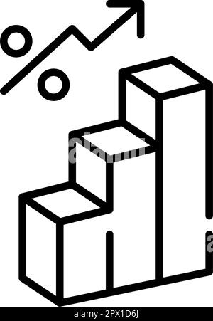 Financial investment growth. 3d bars with arrow pictogram. Success in business. Pixel perfect, editable stroke icon  Stock Vector