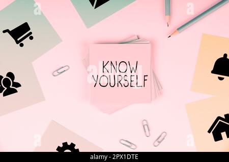 Handwriting text Know Yourself, Word Written on Find You Understanding Strength and Weaknesses Identity Stock Photo
