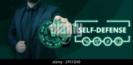 Handwriting text Self Defense, Word for the act of defending one's person when physically attacked Stock Photo