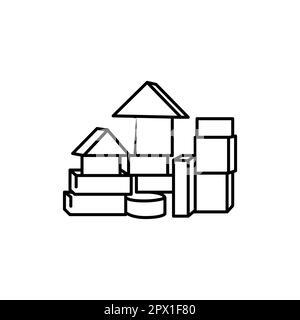 Wooden building blocks black line icon. Pictogram for web page, mobile app, promo. Stock Vector