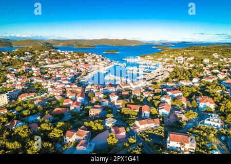 Jezera on Murter island aerial panoramic view, archipelago of Dalmatia, Croatia Stock Photo