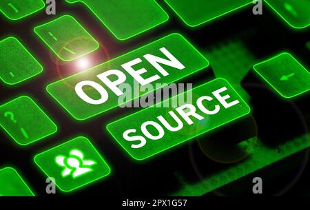 Conceptual display Open Source, Word for denoting software which original source code freely available Stock Photo