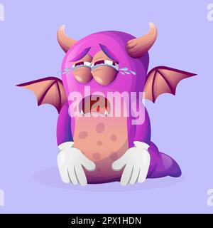 Cute purple monster crying. Perfect for kids, small business or e-Commerce, merchandise and sticker, banner promotion, blog or vlog channel Stock Vector