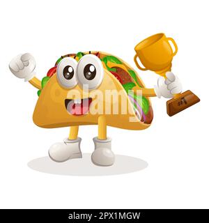 Cute taco winning award and celebrating success. Perfect for food store, small business or e-Commerce, merchandise and sticker, banner promotion Stock Vector