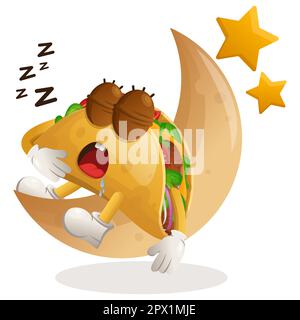 Cute taco mascot sleeping, sleeping on the moon. Perfect for food store, small business or e-Commerce, merchandise and sticker, banner promotion, food Stock Vector