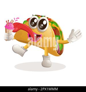Cute taco mascot eat ice cream, ice cream cone. Perfect for food store, small business or e-Commerce, merchandise and sticker, banner promotion, food Stock Vector