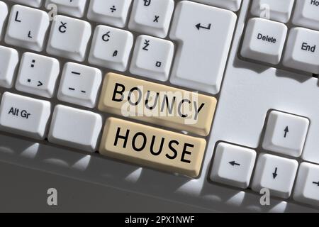 Conceptual caption Bouncy House, Business overview Automated program that runs over the Internet Artificial intelligence Stock Photo