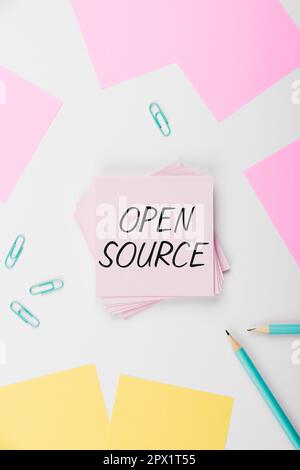 Text caption presenting Open Source, Conceptual photo denoting software which original source code freely available Stock Photo
