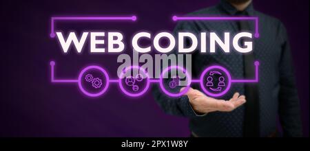 Writing displaying text Web Coding, Business concept work involved in developing a web site for the Internet Stock Photo