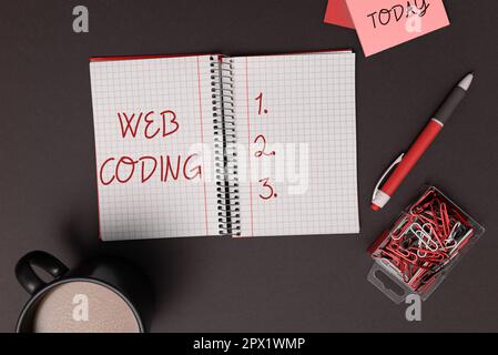Sign displaying Web Coding, Conceptual photo work involved in developing a web site for the Internet Stock Photo