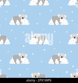 Seamless pattern with cute sleeping koala bears on the clouds. Vector background Stock Vector