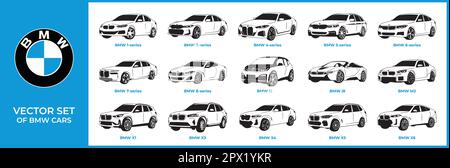 Vector silhouettes, icons of BMW brand cars Stock Vector