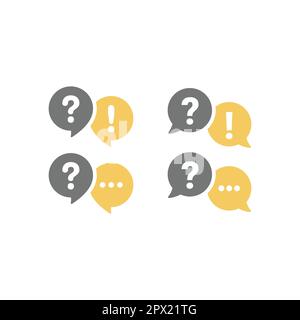 Conversation chat bubble with exclamation and question mark. Help, communication and talking balloon vector icon set. Stock Vector