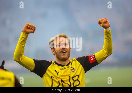 Oslo, Norway, 1st May, 2023. Lillestrøm's Gjermund Åsen celebrates the victory. Credit: Frode Arnesen/Alamy Live News Stock Photo