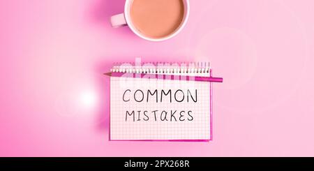 Handwriting text Common Mistakes, Conceptual photo actions that are often used interchangeably with error Stock Photo