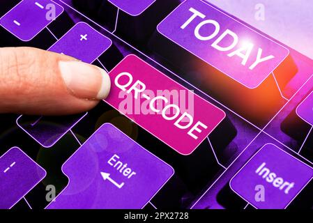 Handwriting text Qr Code, Business approach the trademark for a type of matrix barcode A machine-readable code Stock Photo