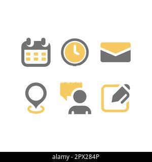 Date, time and address vector icon set. Contact us glyph icons. Stock Vector
