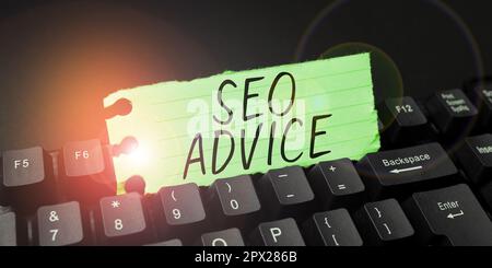 Writing displaying text Seo Advice, Business overview guidance or recommendations in enhancing the search engine Stock Photo