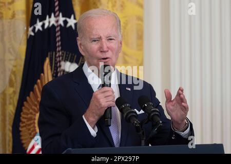 Washington, Vereinigte Staaten. 01st May, 2023. United States President Joe Biden hosts a reception celebrating Eid-al-Fitr the White House in Washington, DC, May 1, 2023. Credit: Chris Kleponis/CNP/dpa/Alamy Live News Stock Photo