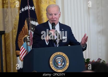 Washington, Vereinigte Staaten. 01st May, 2023. United States President Joe Biden hosts a reception celebrating Eid-al-Fitr the White House in Washington, DC, May 1, 2023. Credit: Chris Kleponis/CNP/dpa/Alamy Live News Stock Photo