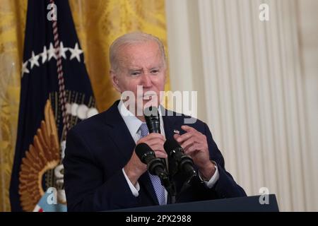 Washington, Vereinigte Staaten. 01st May, 2023. United States President Joe Biden hosts a reception celebrating Eid-al-Fitr the White House in Washington, DC, May 1, 2023. Credit: Chris Kleponis/CNP/dpa/Alamy Live News Stock Photo