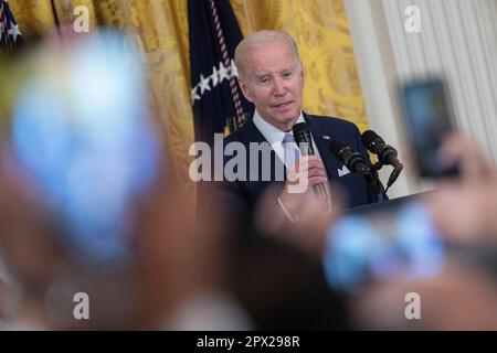 Washington, Vereinigte Staaten. 01st May, 2023. United States President Joe Biden hosts a reception celebrating Eid-al-Fitr the White House in Washington, DC, May 1, 2023. Credit: Chris Kleponis/CNP/dpa/Alamy Live News Stock Photo