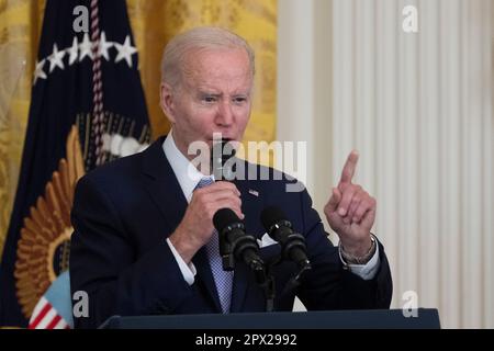 Washington, Vereinigte Staaten. 01st May, 2023. United States President Joe Biden hosts a reception celebrating Eid-al-Fitr the White House in Washington, DC, May 1, 2023. Credit: Chris Kleponis/CNP/dpa/Alamy Live News Stock Photo