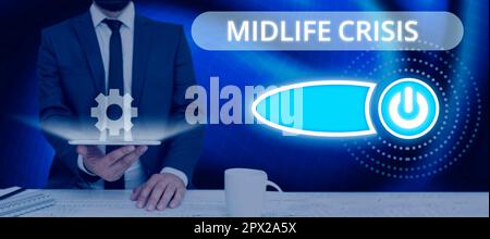 Text caption presenting Midlife Crisis, Business showcase Software development technique Decomposing an application Stock Photo