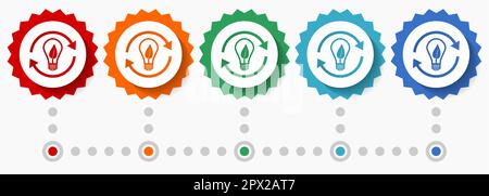 Renewable energy vector icon set, colorful infographic template, set of flat design badge icons in 5 color options Stock Vector