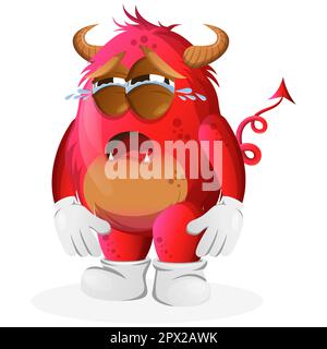 Cute red monster crying. Perfect for kids, small business or e-Commerce, merchandise and sticker, banner promotion, blog or vlog channel Stock Vector