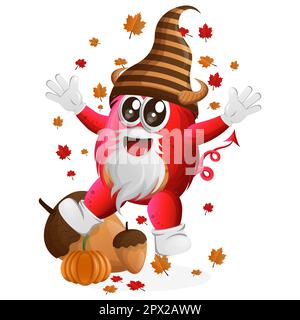 Cute red monster celebrate autumn. Perfect for kids, small business or e-Commerce, merchandise and sticker, banner promotion, blog or vlog channel Stock Vector