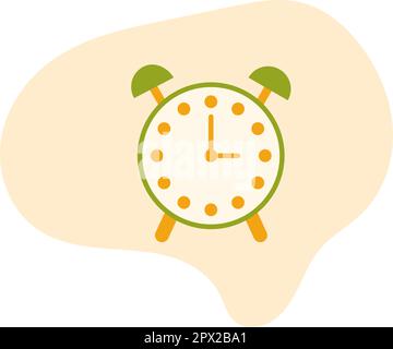 Isolated Colored Alarm Clock on Yellow Background. Vector Illustration of Orange and Green Alarm in Cartoon Style Stock Vector