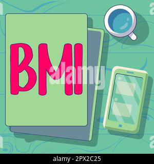 Conceptual display Bmi, Concept meaning Method of estimating body fat levels based on weight and height Stock Photo