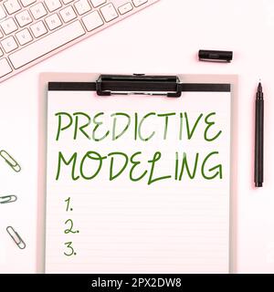Text caption presenting Predictive Modeling, Business idea maintenance strategy driven by predictive analytics Stock Photo