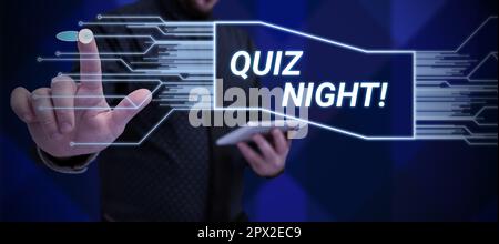 Hand writing sign Quiz Night, Conceptual photo evening test knowledge competition between individuals Stock Photo