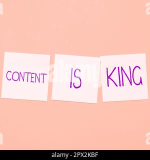 Writing displaying text Content Is King, Word Written on Content is the heart of today's marketing strategies Stock Photo