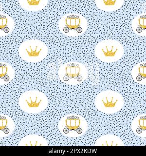 Seamless vector princess pattern with golden carriages and crowns. Stock Vector